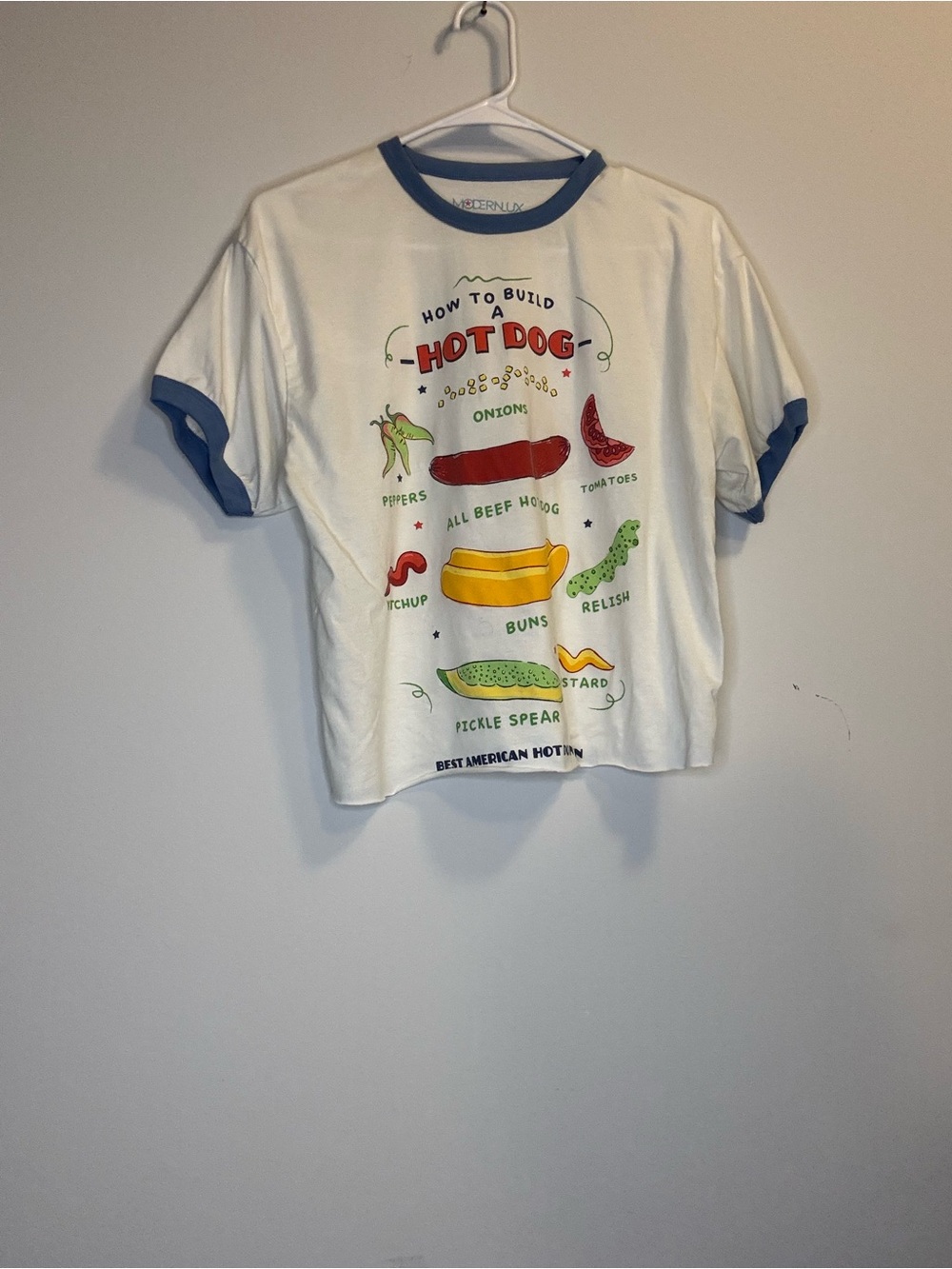 How to Build a Hot Dog HouseTee - White with Blue Trim